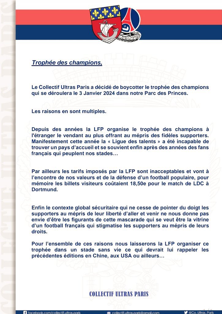 DjibinhoPvris_'s tweet photo. Pour info, vu que beaucoup ont la mémoire courte (les consanguins lensois), petit rappel concernant le Trophée des Champions 2023 au Parc des Princes :

Toulouse avait eu toute la tribune Boulogne, soit 6 500 places (pas les ridicules 1 000 places accordées par le RC Lens et la LFP main dans la main)

Et malgré cela, le CUP avait boycotté le match, notamment pour des raisons d’équité, puisqu’il réclamait un stade neutre et une répartition équitable des places.

La LFP (🤡) a toujours été contre le PSG, vainqueur du back2back Ligue des Champions et back2back Supercoupe d’Europe.