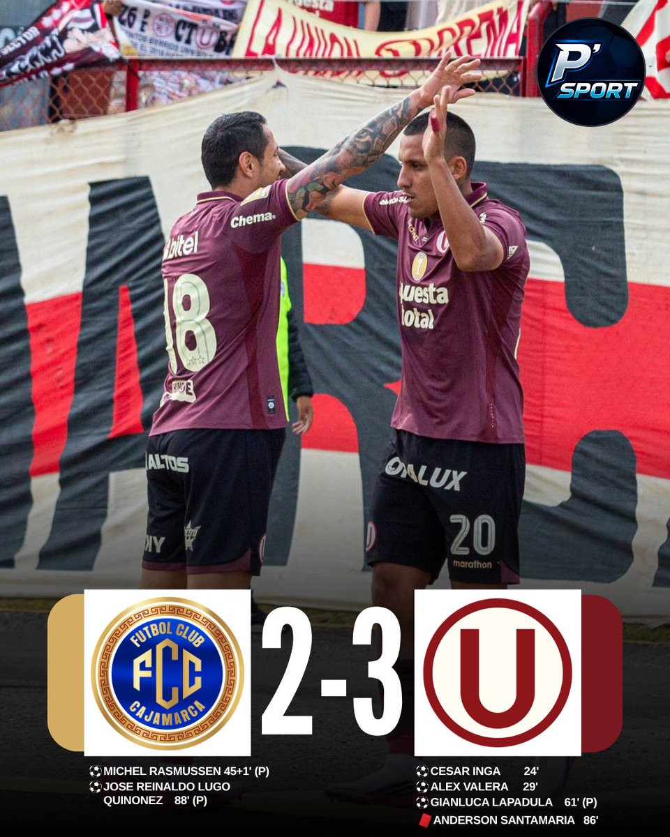 PedroHuapaya09's tweet photo. 🚨🚨UNIVERSITARIO GANA 3 A 2 A CAJAMARCA CON GOLES DE INGA, VALERA Y LAPADULA
#univeristariodedeportes #inga #cajamarca #lapadula https://t.co/Lhh6l2kr1l