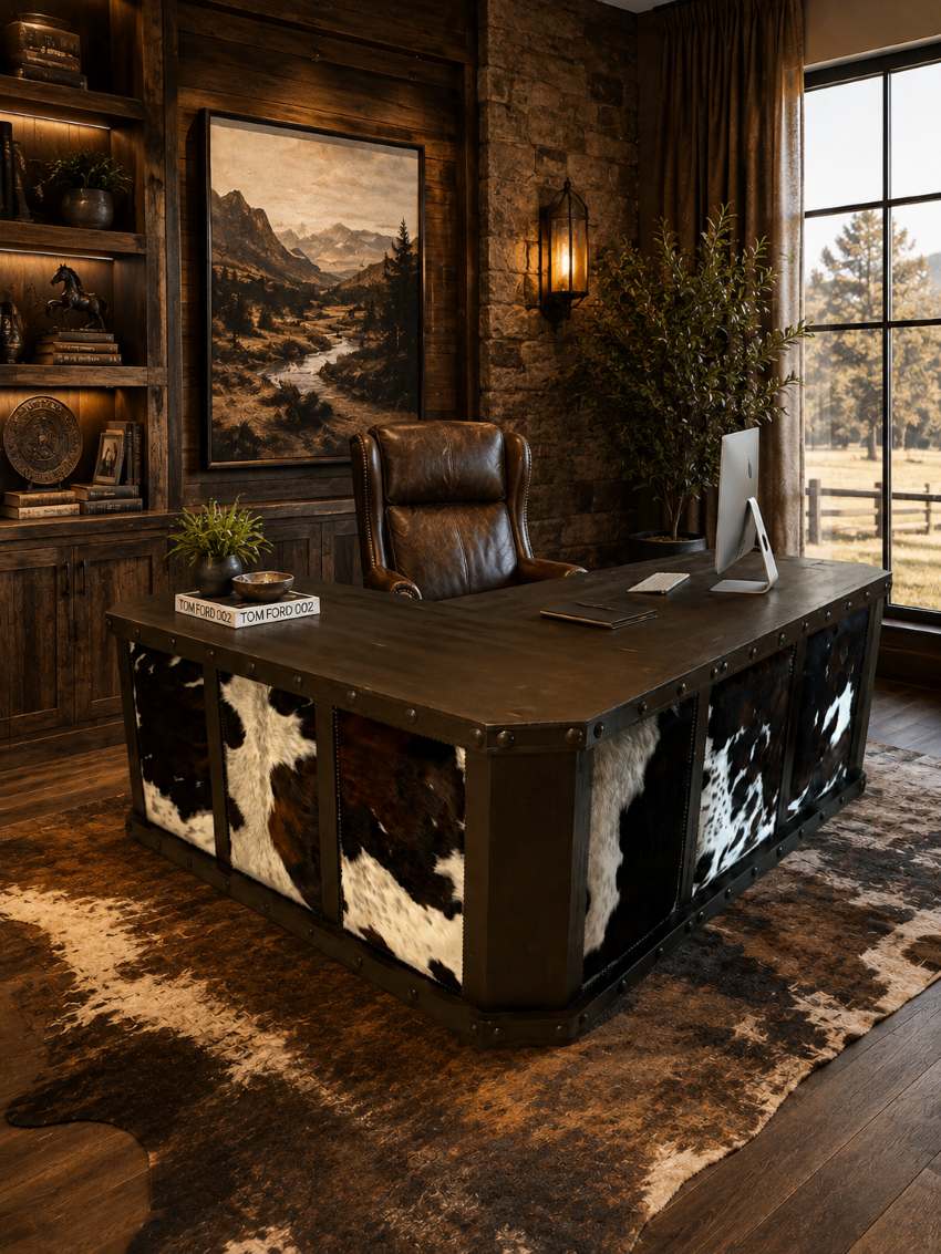 DallasFurn's tweet photo. 🤠 Western office goals.

The Sonora Western Rustic Cowhide L-Shaped Desk combines solid wood, distressed dark brown finish, iron hardware, nailhead trim &amp; REAL tri-color cowhide. 🐄

https://t.co/74EPQlah2Z

#WesternFurniture #CowhideDesk #DallasDesignerFurniture https://t.co/gtHl1QapKu