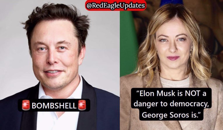 RedEagleUpdates's tweet photo. 🚨BOMBSHELL: Italian PM Giorgia Meloni says “Elon Musk is NOT a danger to democracy, George Soros is”  

“Elon Musk is NOT a danger to democracy, George Soros is.”  

MUSK IS LOVED WORLDWIDE  

 I firmly agree with her👍💯 https://t.co/LZ7Z9uezQH