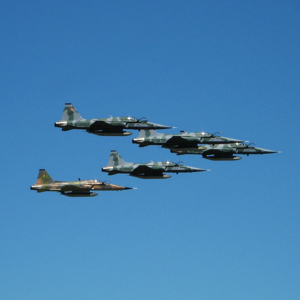 sentandoapua's tweet photo. Quatro caças F-5EM e um caça F-5E sobrevoando a BASC durante a troca de comando do 1º Grupo de Caça, 11 JAN 2008
#SentandoAPúa #FAB #ForçaAéreaBrasileira #1GAVCA #F5Tiger #F5EM #AviaçãoDeCaça #SantaCruz #BASC #Militarismo #HistóriaMilitar #AvGeek https://t.co/FCMDAloLLy