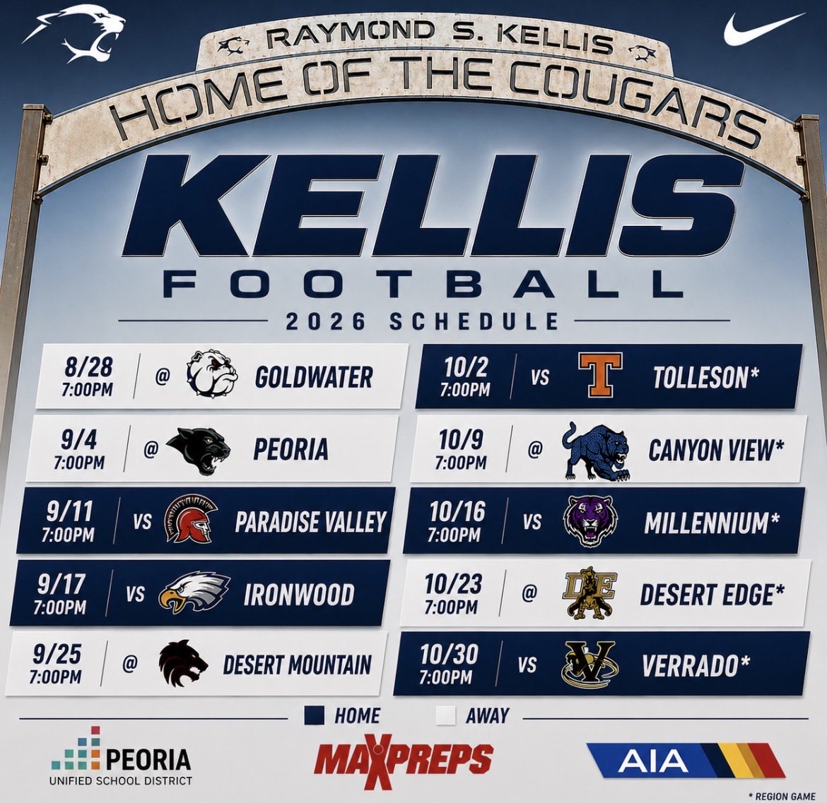 KellisFootball's tweet photo. Kellis Football 2026 Game Schedule - Go Cougs! https://t.co/libIzLlv7s