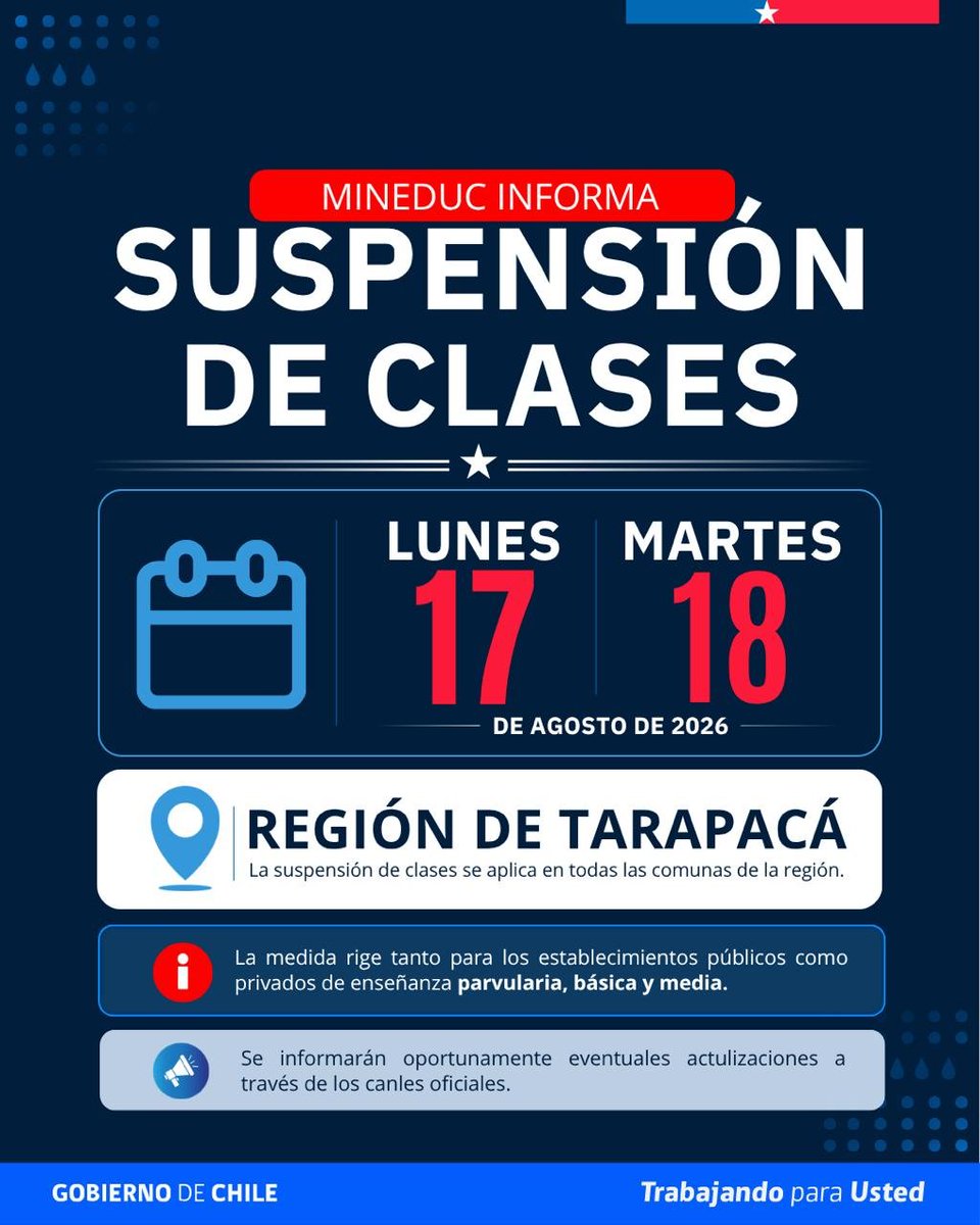 TarapacaBBNN's tweet photo. @Mineduc suspende las clases a raiz del frente de mal tiempo #iquique #tamarugal #Tarapacá https://t.co/IOshaR6rIO