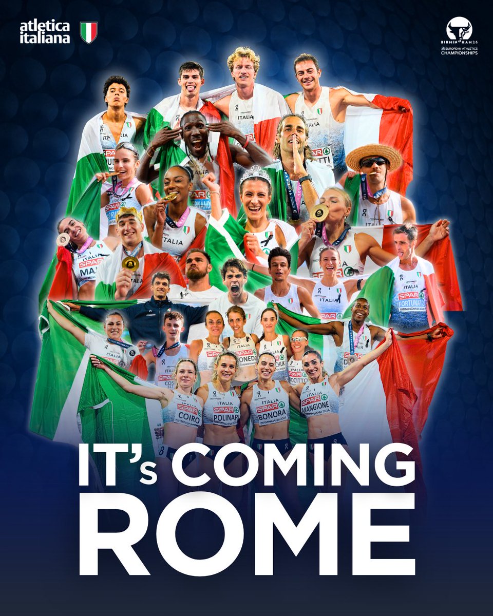 atleticaitalia's tweet photo. CAMPIONI D’EUROPA 🥇
Sognando i Mondiali a Roma

#atleticaitaliana #Birmingham2026 https://t.co/QhtsJXg6Cs