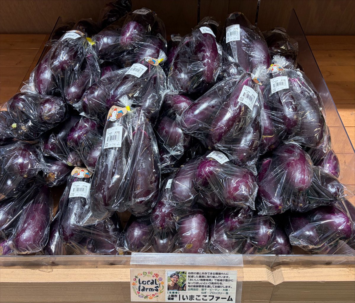 imakoko_emo's tweet photo. ヤオコー　まるひろ上尾SC店

今日もナスを山積みしてます
😁🫱🍆

明日は店休日なので、お盆後の買い出しは本日ヤオコーでどうぞ😁

👉道の駅べに花の郷おけがわにも積んでます🍆🍆🍆

※たくさんの方に購入いただいた生ニンニクは、全て売り切りました🧄また来年よろしくお願いします☺️ https://t.co/Un68AvVMdR
