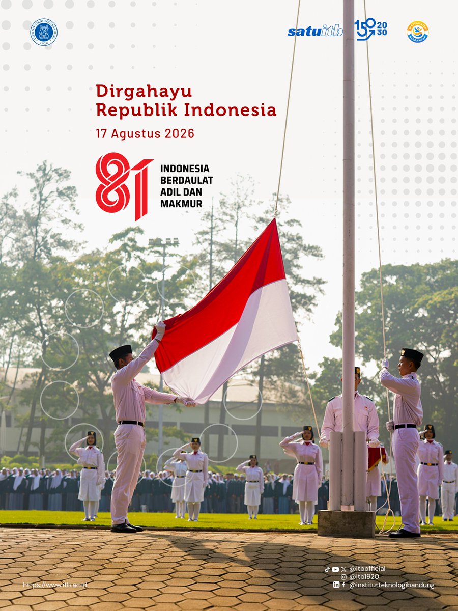 itbofficial's tweet photo. 81 tahun Indonesia merdeka, mari terus melangkah dan berkarya untuk mewujudkan Indonesia yang berdaulat, adil, dan makmur.

Dirgahayu ke-81 Republik Indonesia! https://t.co/K0tP9enqJI