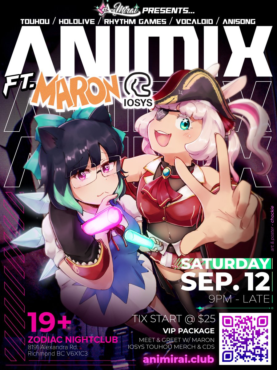 animiraiclub's tweet photo. 🌸☯️ VANCOUVER!! Are you ready for ANIMIX FT. MARON FROM IOSYS?! ｷﾀ――(ﾟ∀ﾟ)――!! 

AniMirai is thrilled to be bringing @maron47 for a night of nonstop music from Hololive, rhythm games (beatmania iidx, Project Sekai, etc), Touhou Project doujin circle IOSYS, &amp; MUCH MORE!💃 https://t.co/ngm74FqyDt