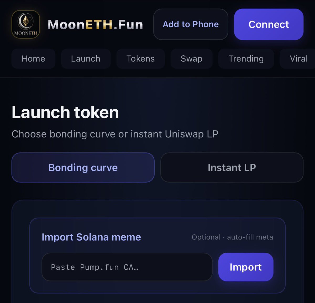 Moonethfun's tweet photo. We are proud to present you with our launchpad V2.0 #moonethfun 

Now 2 options available 

BONDING CURVE ✅ 
INSTANT LP ✅

And so many new Features 🙏

Launch on #ETH today !!!!!!!!!!!!

https://t.co/KBjLYUr5UB https://t.co/DPqKpe5iDh