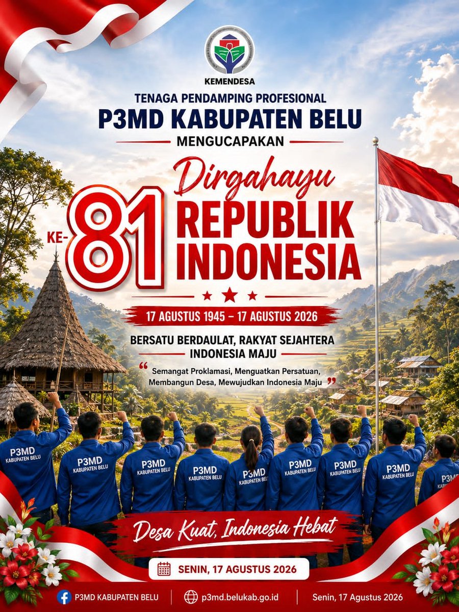 dorakelen's tweet photo. 🇮🇩 Desa Kuat, Masyarakat Berdaya, Indonesia Maju! 🇮🇩
Dirgahayu Republik Indonesia ke-81
17 Agustus 1945 – 17 Agustus 2026
#DirgahayuIndonesiaKe81
#IndonesiaMaju  #TenagaPendampingProfesional
#P3MD 
#NTT 
#KabupatenBelu https://t.co/UtDba2nGcI