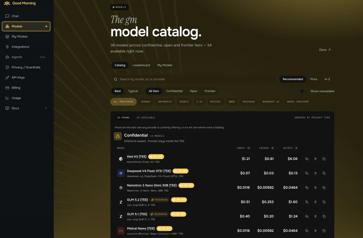 markjeffrey's tweet photo. https://t.co/m7OtSyv2eV is a subnet on Bittensor.

It is an OpenRouter competitor featuring much cheaper pricing. https://t.co/we2Sw2C0fg