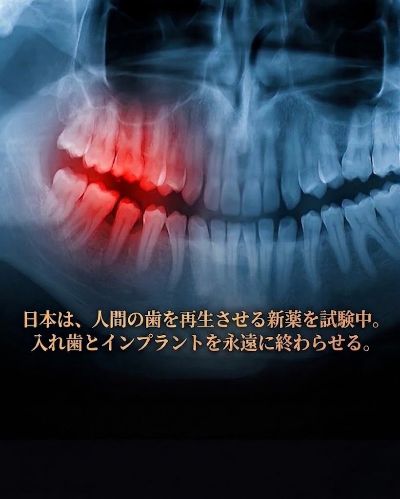 tomisho333's tweet photo. 京都大学発の「歯生え薬」、いよいよ治験が進んでて熱すぎる‼️
人間にもともと眠ってる「第3の歯の芽」を起こす仕組みらしい。インプラント1本数十万の世界が終わるかもしれないし、早く一般向けに実用化してほしいな✨ https://t.co/26BsZaG2mc