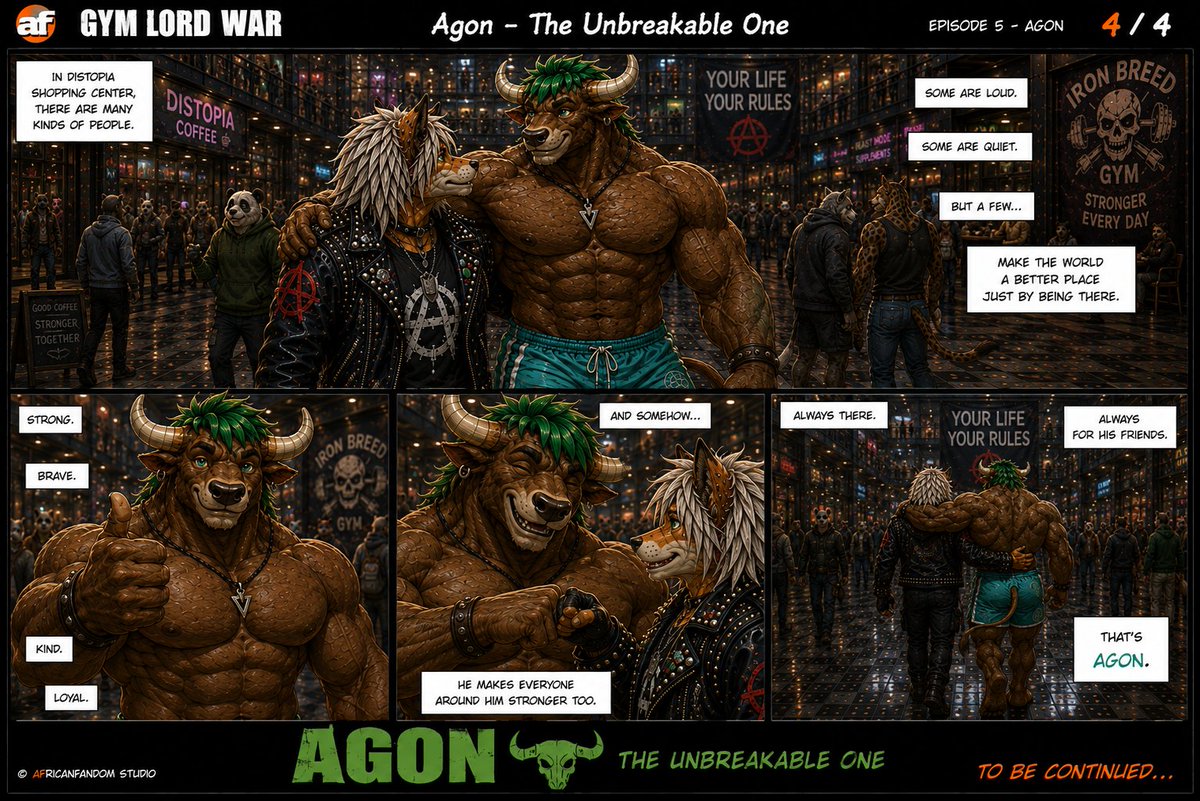 AngusFreyr's tweet photo. 🐂 Agon: La fuerza que protege
Angus presenta a Agon, un toro cuya verdadera fuerza no está en intimidar, sino en proteger, ayudar y estar siempre para sus amigos.
#Agon #GymLordWar #Furry #FurryComic #FurryArt #Anthro #ComicArt #Distopia #AngusPunk #CharacterIntroduction https://t.co/auKFpkzKj6