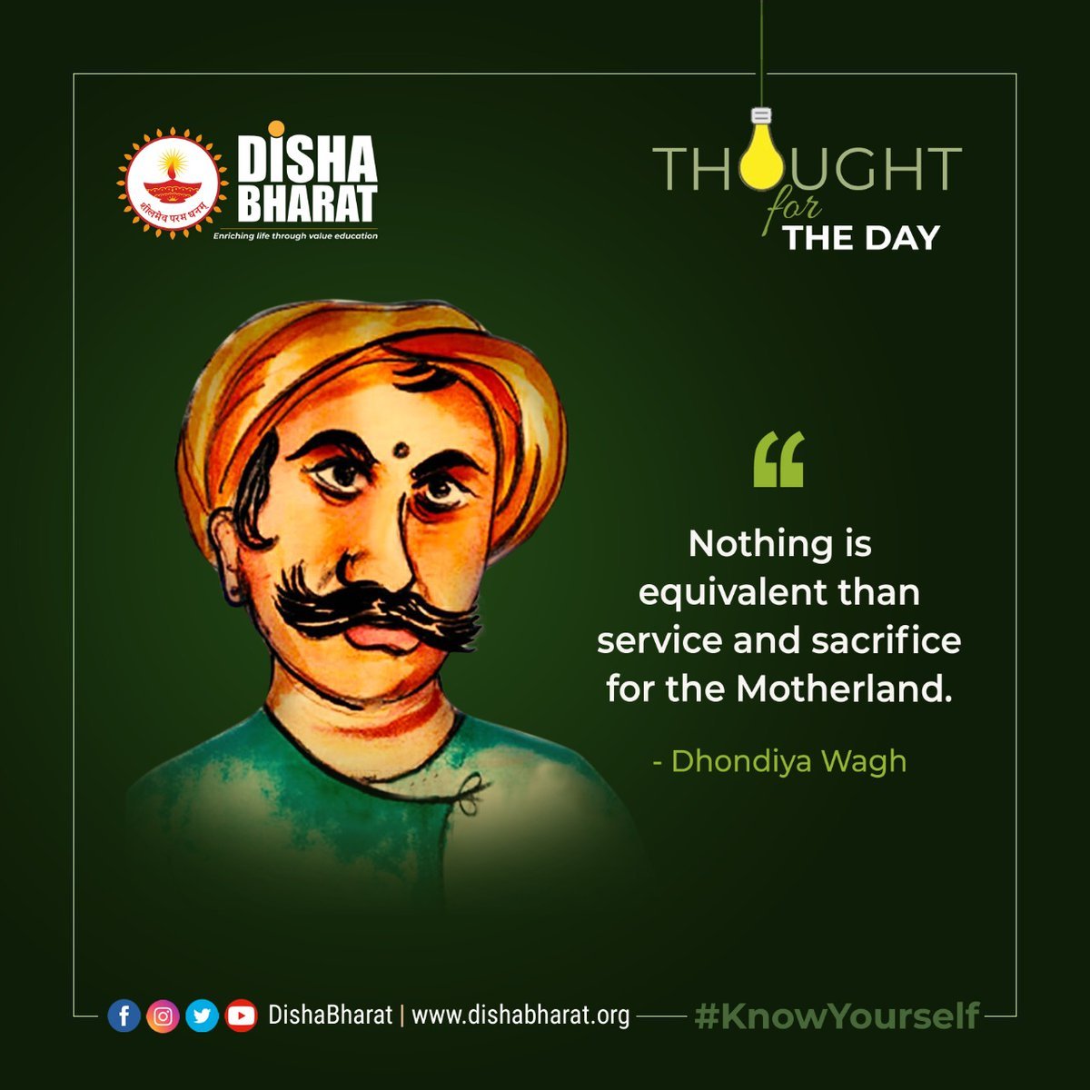 DishaBharat's tweet photo. Nothing is equivalent than service and sacrifice for the Motherland.
-Dhondiya Wagh
#knowyourself https://t.co/VITEkR93I5