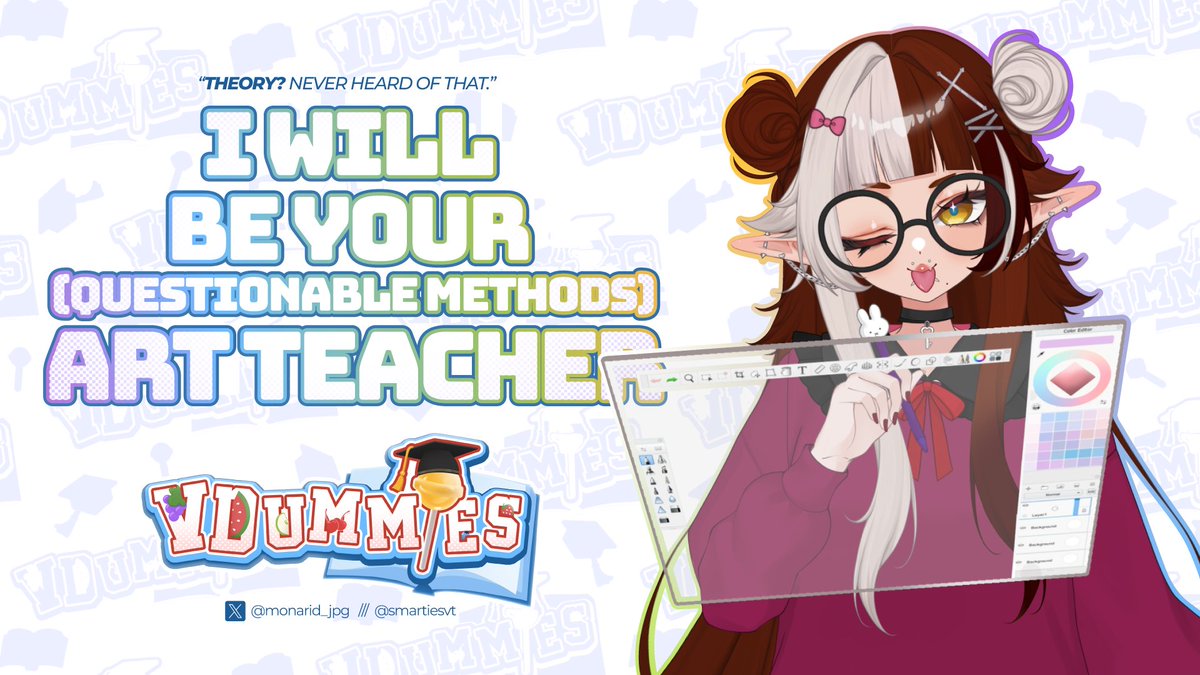 SmartiesVT's tweet photo. 🎓✨ MEET YOUR PROFESSOR!

Please welcome Professor @Monarid_jpg to VDummies! ☁️

They'll be teaching you everything you need to know about Character Design! 📚

🎓 VDummies begins September 6! https://t.co/JRCPk3Pkyf