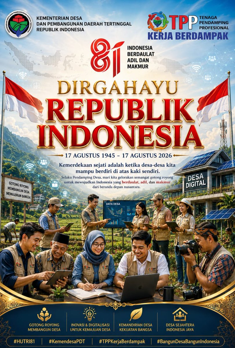 AnakKahayan's tweet photo. DIRGAHAYU REPUBLIK INDONESIA, Dari desa Kita jaga dan bangun negeri dengan seluruh jiwa raga untuk kemakmuran bangsa
@prabowo
@YandriSusanto27
@ArizaPatria
@kemendespdt
@bpsdmkemendesa
#KibarkanMerahPutih
#HUTRIKemendesaPDT
#DesaBerdayaWargaSejahtera
#BangunDesaBangunIndonesia https://t.co/JrEzdG0PL5
