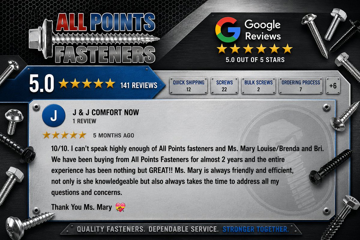 Screwlady's tweet photo. Industrial Fasteners Google Review Showcase https://t.co/yAK0MPvDit