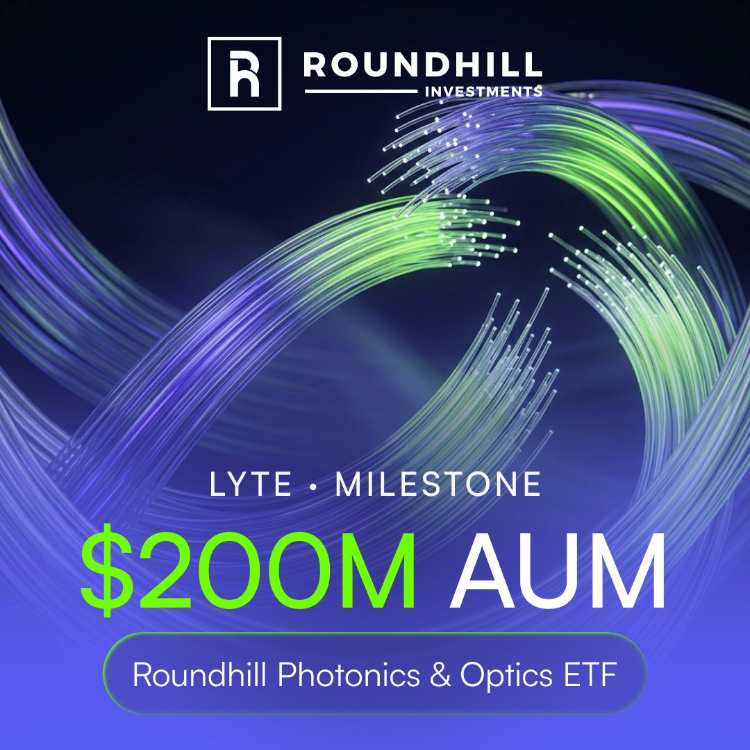 roundhill's tweet photo. The Roundhill Photonics &amp; Optics ETF $LYTE has crossed $200 million in AUM in only 7 days of trading.

Consider investing here: https://t.co/di8WHXK4gI 

*As of 08/16/2026 https://t.co/01ByRPauWZ