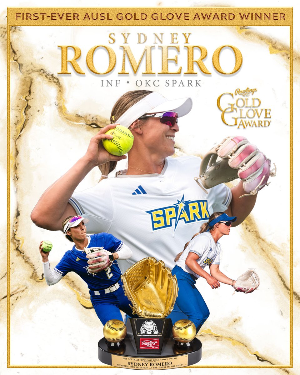 RawlingsSB's tweet photo. Making 𝐆𝐨𝐥𝐝 𝐆𝐥𝐨𝐯𝐞 history. 🏆

Congratulations to Sydney Romero on winning the first-ever AUSL Gold Glove Award. ✨ https://t.co/9VCbJI7ifQ