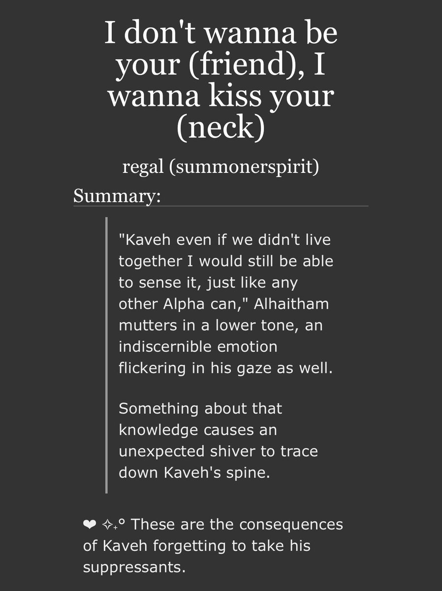 regaloeuvre's tweet photo. #haikaveh • 🌱🏛️ • 🔞

• explicit | 5.8k words
• omegaverse, friends to lovers
• alpha alhaitham, omega kaveh (with a 🌸)

there’s more peek at the tags 💛

https://t.co/uRpqowPm29 https://t.co/ElVNQS7HdN