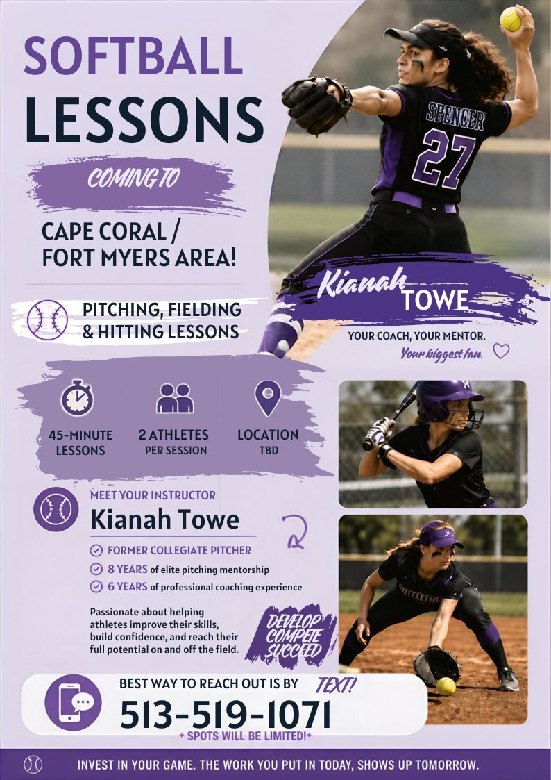 ktowe09's tweet photo. SOFTBALL LESSONS COMING TO CAPE CORAL &amp; FORT MYERS! 

Private softball lessons are now available in the Cape Coral&amp;Fort Myers area!
✅ Pitching
✅ Hitting
✅ Fielding
Looking to improve your pitching, hitting, or fielding skills? Private softball lessons are now available! https://t.co/u6jdocDU6n