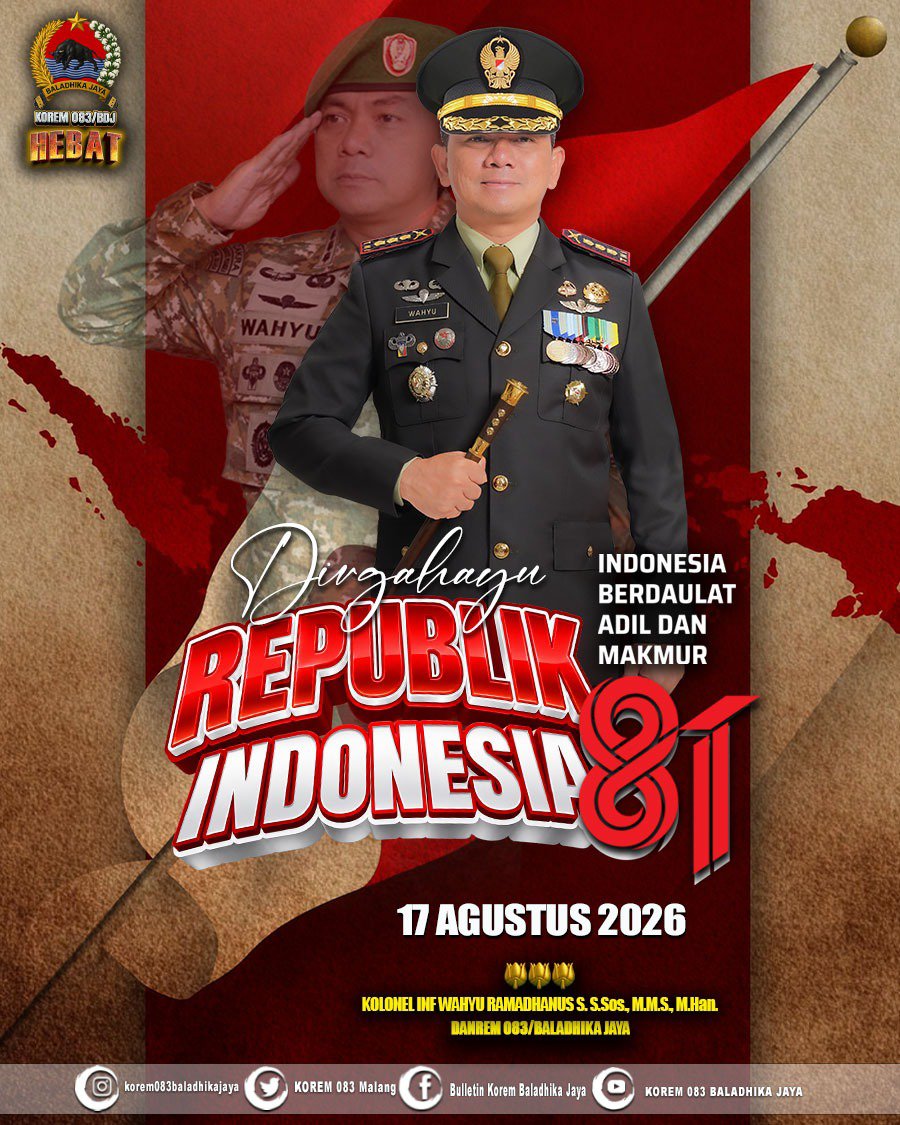 Korem083Bdj's tweet photo. Kemerdekaan adalah jejak perjuangan yang diwariskan, sekaligus amanah yang harus kita teruskan. 🇮🇩

Di balik Merah Putih yang berkibar hari ini, ada pengorbanan para pahlawan, ada persatuan yang menyatukan perbedaan, dan ada cita-cita besar untuk Indonesia yang lebih maju. https://t.co/nGEF1FDEmk
