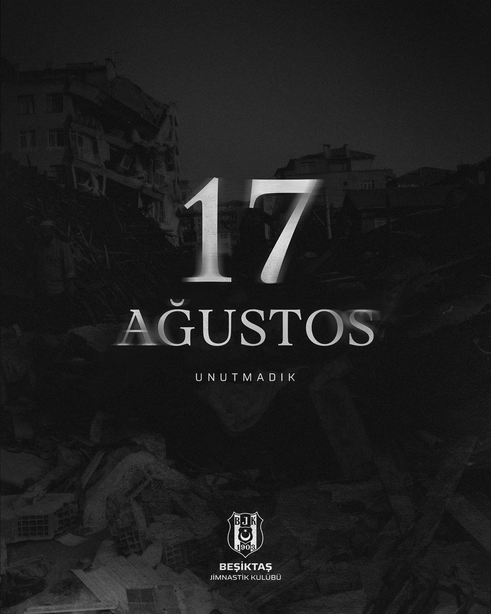 Besiktas's tweet photo. 17 Ağustos 1999
03.02
UNUTMADIK!

17 Ağustos Marmara Depremi’nin 27. yıl dönümünde hayatını kaybeden vatandaşlarımızı rahmetle anıyoruz. https://t.co/wnm5V90PWn