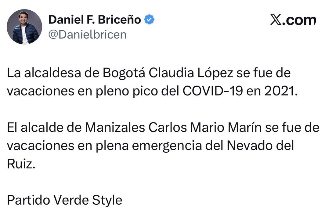 FisicoImpuro's tweet photo. A mi no se me olvida cuando Daniel Briceño criticó a Claudia López por irse a vacaciones en pleno pico del COVID y que incluso TODOS la criticamos porque estuvo mal, pero hoy está calladito con la noticia de que el ministro de vivienda está de vacaciones en Santa Marta en medio del desastre que estamos viviendo. Ahora dizque le dicen el mudo