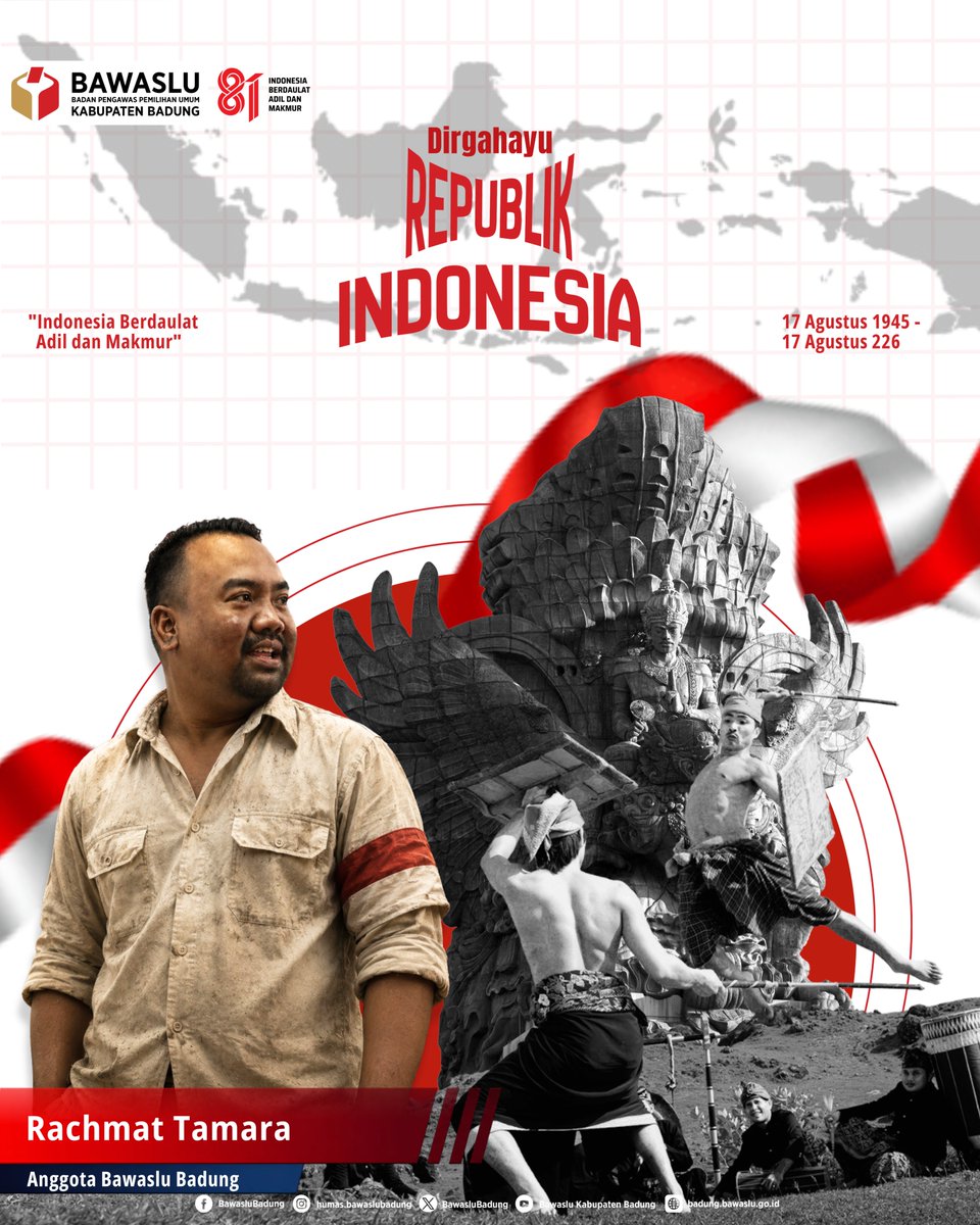 AwanRagnarok's tweet photo. #SahabatBawaslu - Seluruh jajaran Pimpinan dan Sekretariat Bawaslu Kabupaten Badung mengucapkan:
 🇮🇩 DIRGAHAYU REPUBLIK INDONESIA KE-81 🇮🇩
     
Kemerdekaan bukan sekadar warisan sejarah, tetapi tanggung jawab yang harus kita jaga dan perjuangkan bersama. https://t.co/bZfH3gDOt2