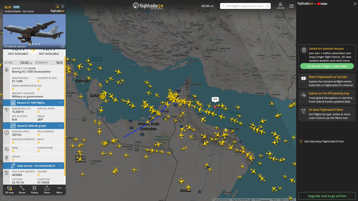 AIYeyENGDdJkjTr's tweet photo. Aug. 17, 2026
#Ben Gurion ==> #Gulf of Oman
#NoCALLSIGN #AE04B4 USAF KC-135R Stratotanker
#Al-Udeid Air Base ==> #Gulf of Oman
#FLYER54 #AE5F97 USAF KC-46A Pegasus
#000000 #AE63BE USAF KC-46A Pegasus
#Al Reef Base, Abu Dhabi ==> #Gulf of Oman
#NoCALLSIGN #AE04DF USAF KC-135T Stratotanker