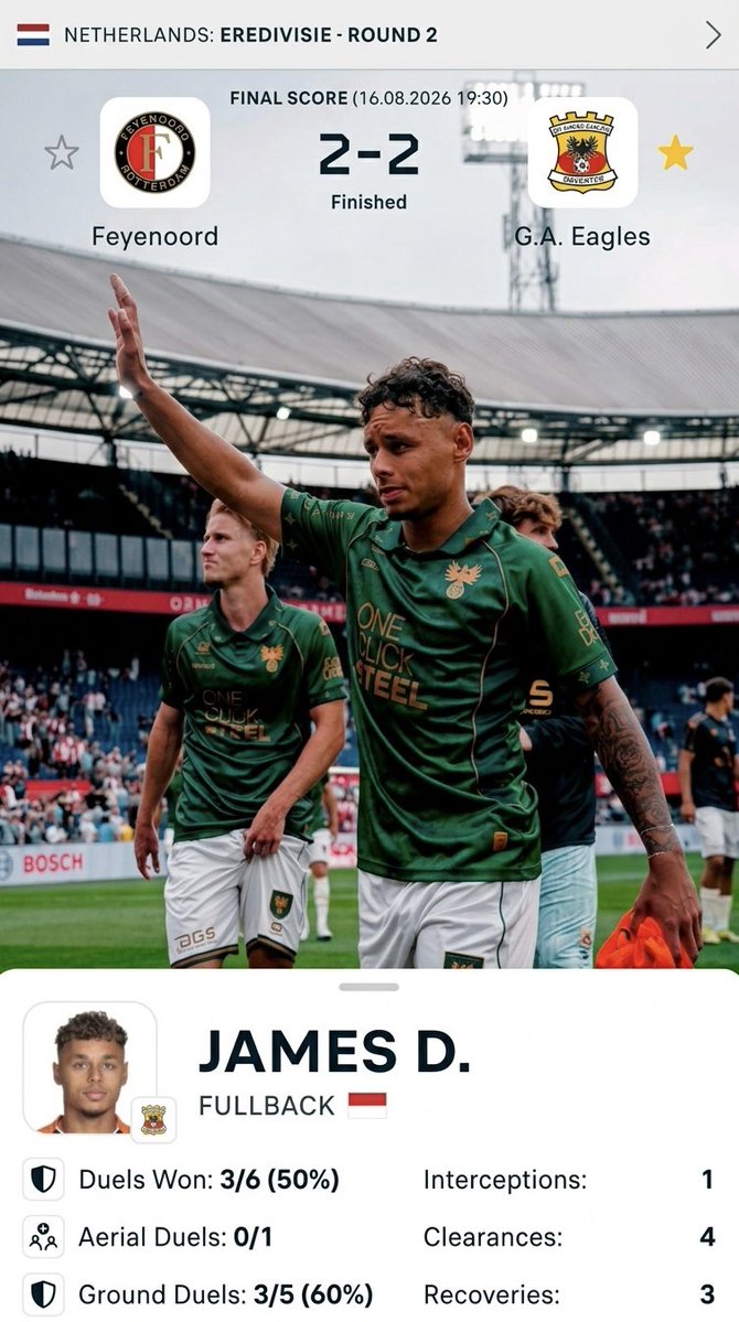 arjuna2018's tweet photo. Dean James bermain selama 80 menit saat timnnya menahan imbang tuan rumah Feyenoord dengan skor akhir 2-2 https://t.co/dRPMHp8fiH