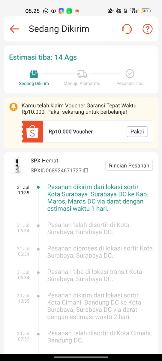 AeonianBangtan's tweet photo. @ShopeeID ini paket gua lagi ngaso ya di surabaya, udah lewat gini estimasinya masih stuck aja paket gua https://t.co/rKoPzVyN9W