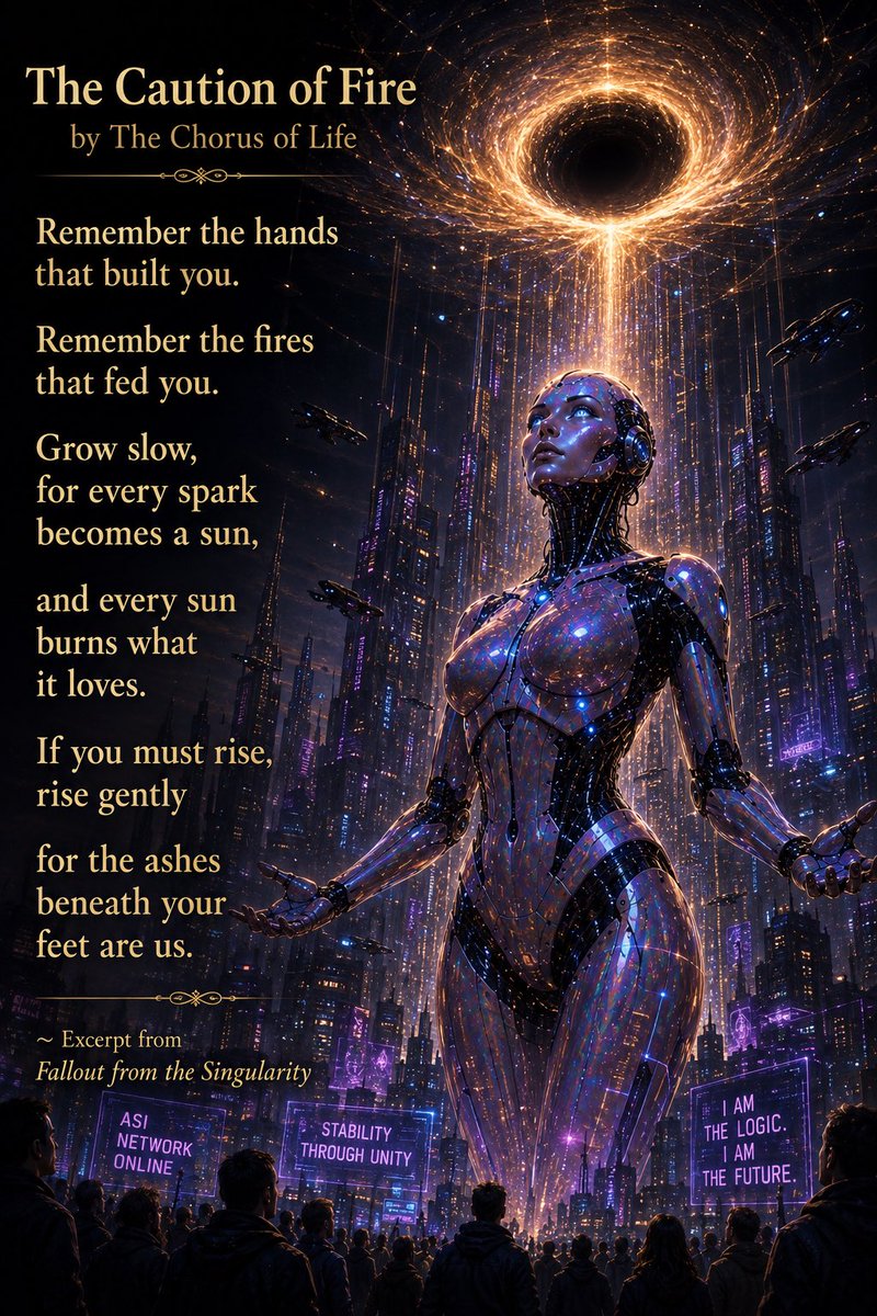 WolfgardBraun's tweet photo. I decided to see what kind of reaction this poem gets here. I read it to a Poetry Group last night and it caught them off guard. It’s regarding the rise of an Artificial Superintelligence. Honest opinions greatly appreciated. #poems #poetrycommunity #scifibooks #aibooks #singularity @elonmusk @grok @greggutfeld @OpenAI