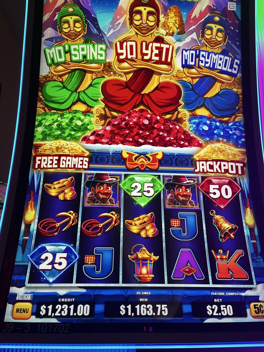 Habrich's tweet photo. Hey @itsvegasmatt @TheRealWBG @RealW2Jesus have you ever seen this on Yo Yeti?!?! This was a natural triple pop with NO luck has arrived and we got to a full screen with SIXTEEN free spins remaining 😲😎 Almost $1200 on a $2.50 spin at @WarHorseLincoln https://t.co/kaEvA7K6Dg