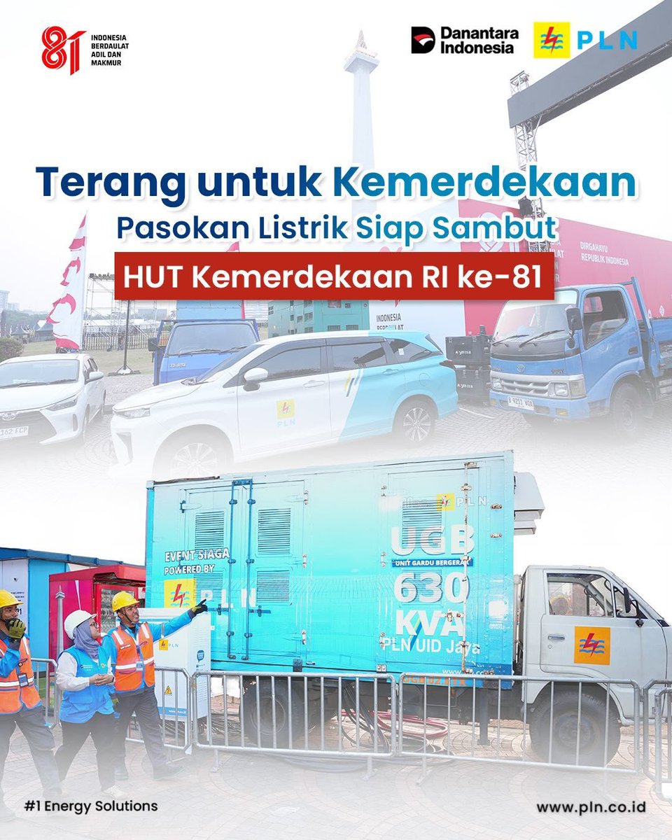 plnulpsoppeng's tweet photo. Menyambut HUT ke-81 Kemerdekaan RI, PLN memastikan kesiapan pasokan listrik di berbagai lokasi strategis melalui penguatan sistem, pengamanan berlapis, serta kesiapan personel dan peralatan. https://t.co/JQMcXV85aS