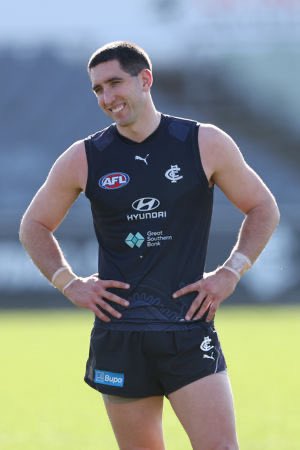 AgentFunda14's tweet photo. Carlton supporters: “Harry Dean is not scared of anything”

*Enters Jacob Weitering*

Harry Dean: “Weitering was yelling at me. I got a bit scared”

Jacob Weitering: 

#Carltonfc #Baggers #AFLDogsBlues https://t.co/IqggwV9NHT