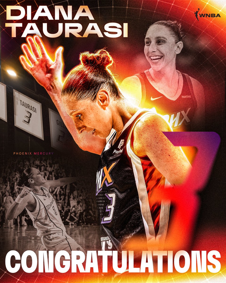 WNBA's tweet photo. From 20 seasons playing in the WNBA, to now being forever in the rafters for the @PhoenixMercury franchise!  

A legend. An icon. Congratulations, Diana Taurasi. 💜 https://t.co/Z3QTtyyL31