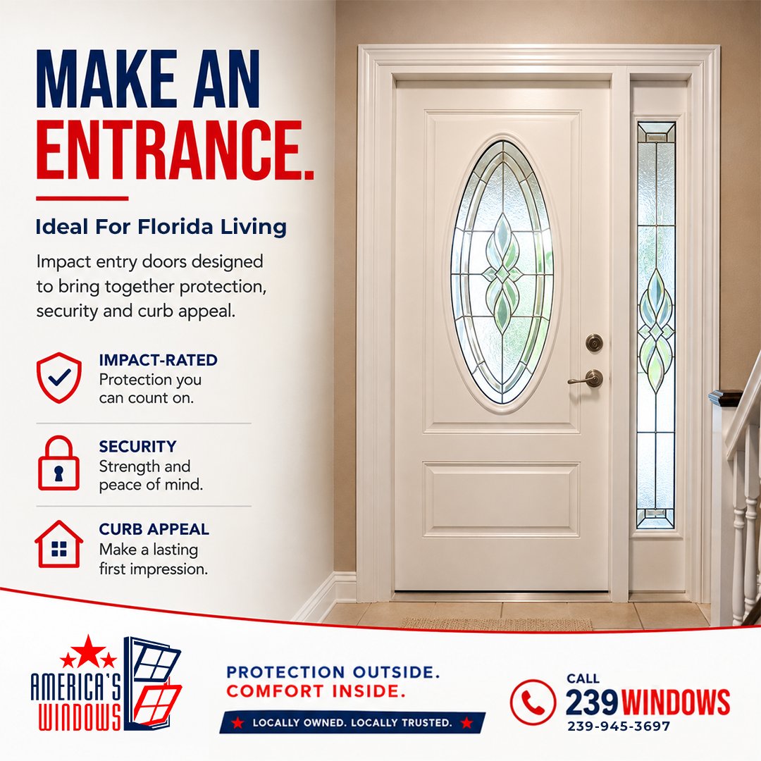 AMWindowsFL's tweet photo. 🚪🏡Your front door sets the tone for your home. Why not make it beautiful AND protective? 🤩🛡️

☎️ Call 239-WINDOWS to get started.

#AmericasWindows #ImpactDoors #EntryDoors #FloridaHomes #SWFL #SouthwestFlorida #HomeImprovement https://t.co/0SeBhMt4mU