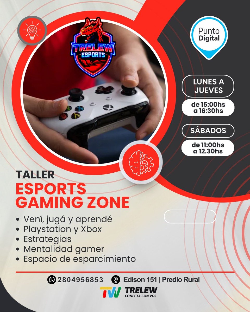 PuntoTrelew's tweet photo. 🎮 ¡Volvió el Taller de Esports a Punto Digital!

Si te gusta jugar, mejorar tu nivel y compartir partidas con otros, te esperamos en Gaming Zone. Vamos a trabajar con PlayStation y Xbox, estrategias, mentalidad gamer y juego en equipo, en un espacio pensado para aprender y https://t.co/8oL1k1P5ls