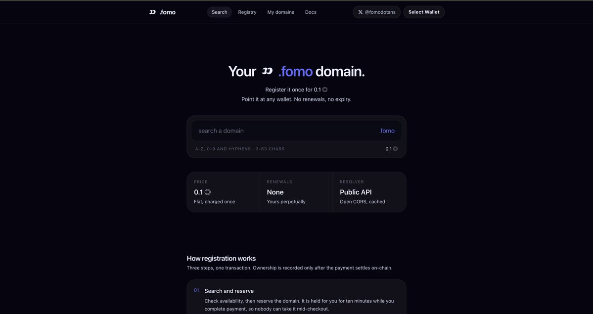 fomodotsns's tweet photo. CA: 9qyebZujbdoCT4ySoQKtJir76Fo4JNmQ8Hu4iu2xpump

.fomo is a permanent domain registry for Solana, built around simple human-readable wallet names. Domain costs a flat 0.1 SOL to register, never expires, &amp; can be transferred to another wallet at any time.

https://t.co/vPwQMB1sc8 https://t.co/6PivjzRImU