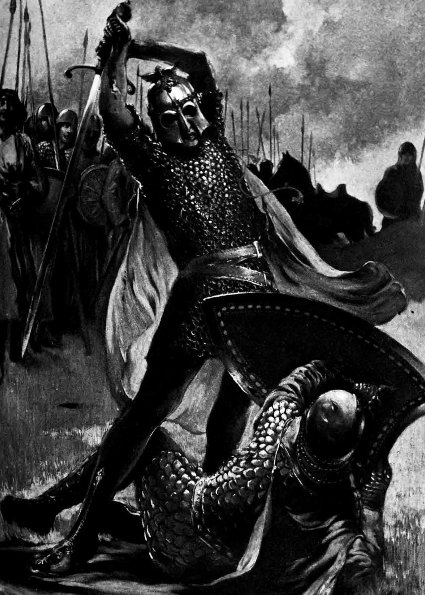 unconquered_sol's tweet photo. "...so King Arthur shook And headlong flung Sir Accolon. Then took, Tearing away, that scabbard from his side And hurled it through the lists, that far and wide Gulped in the battle breathless. Then, still wroth, He seized Excalibur; and grasped of both Wild hands, swung trenchant, and brought glittering down On rising Accolon. Steel, bone and Brawn That blow hewed through. Unsettled every sense. Bathed in a world of blood, his limbs lay tense A moment, then grew limp, relaxed in death." 
— Madison Julius Cawein, Accolon of Gaul (1889)