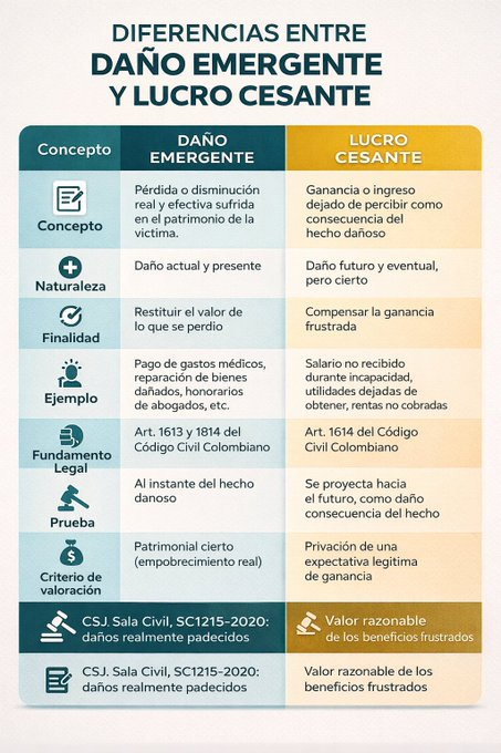 juridicascol's tweet photo. DIFERENCIAS ENTRE DAÑO EMERGENTE Y LUCRO CESANTE.

✍️ ¿DESEAS ESTAR ACTUALIZADO DIARIO DE TODA LA JURISPRUDENCIA DEL PAIS? SUSCRIBETE  👉https://t.co/BfjLIlBhtB https://t.co/fLv4CLVrRm