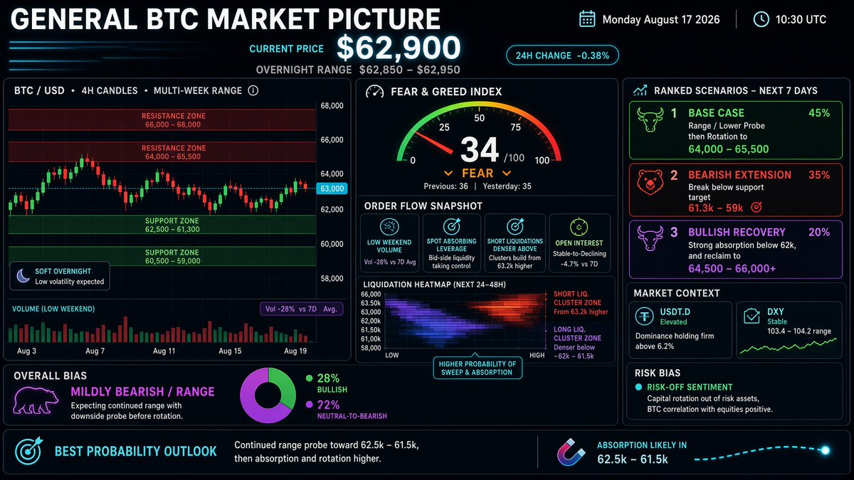 sujit0123's tweet photo. $BTC Update

- As long as price remains beneath 64,000–64,300, the prevailing market structure treats upside as corrective.
_
-The highest-probability medium-term outcome remains a break of range support and a test of 62,535. https://t.co/CTGLE1Dgsw
