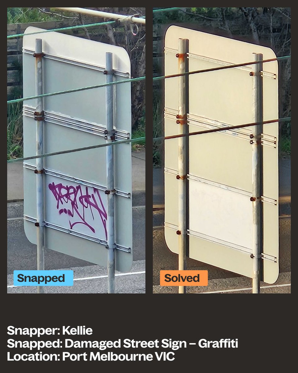 SnapSendSolve's tweet photo. It’s the little things that keep the neighbourhood feeling like home 🏡

It might seem like a small detail on the back of a street sign, but by Snapping these everyday issues, we help keep our shared spaces looking and feeling top-notch.

#SnapperCommunity #PortMelbourne https://t.co/KoIEQ44pHR