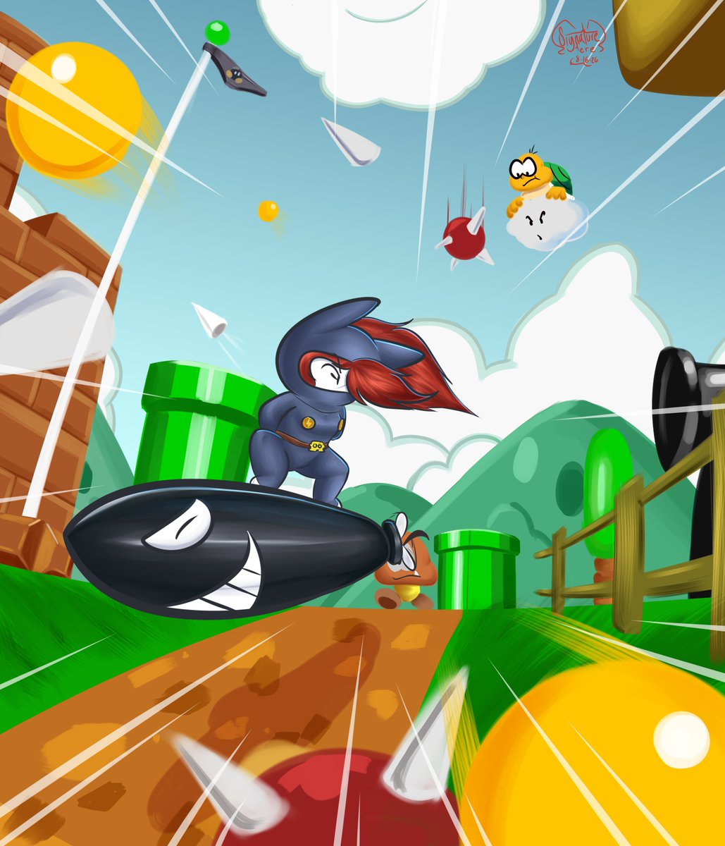 BigBrawler2's tweet photo. Another Parodius inspired draw but with the Mario theme.
At first it was a "Traffic Lights" inspired level but it has a lot going on already so https://t.co/VMaJ6hKPjs