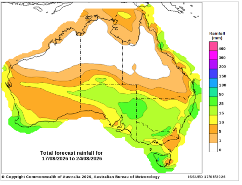 MeredithGuthr15's tweet photo. @DPIRDbroadacre rainfall maps 1 April - 16 August. Condingup 429 mm Nyabing 89 mm. A bit more forecast in the next 8 days. #climate https://t.co/HsUuETCYhT