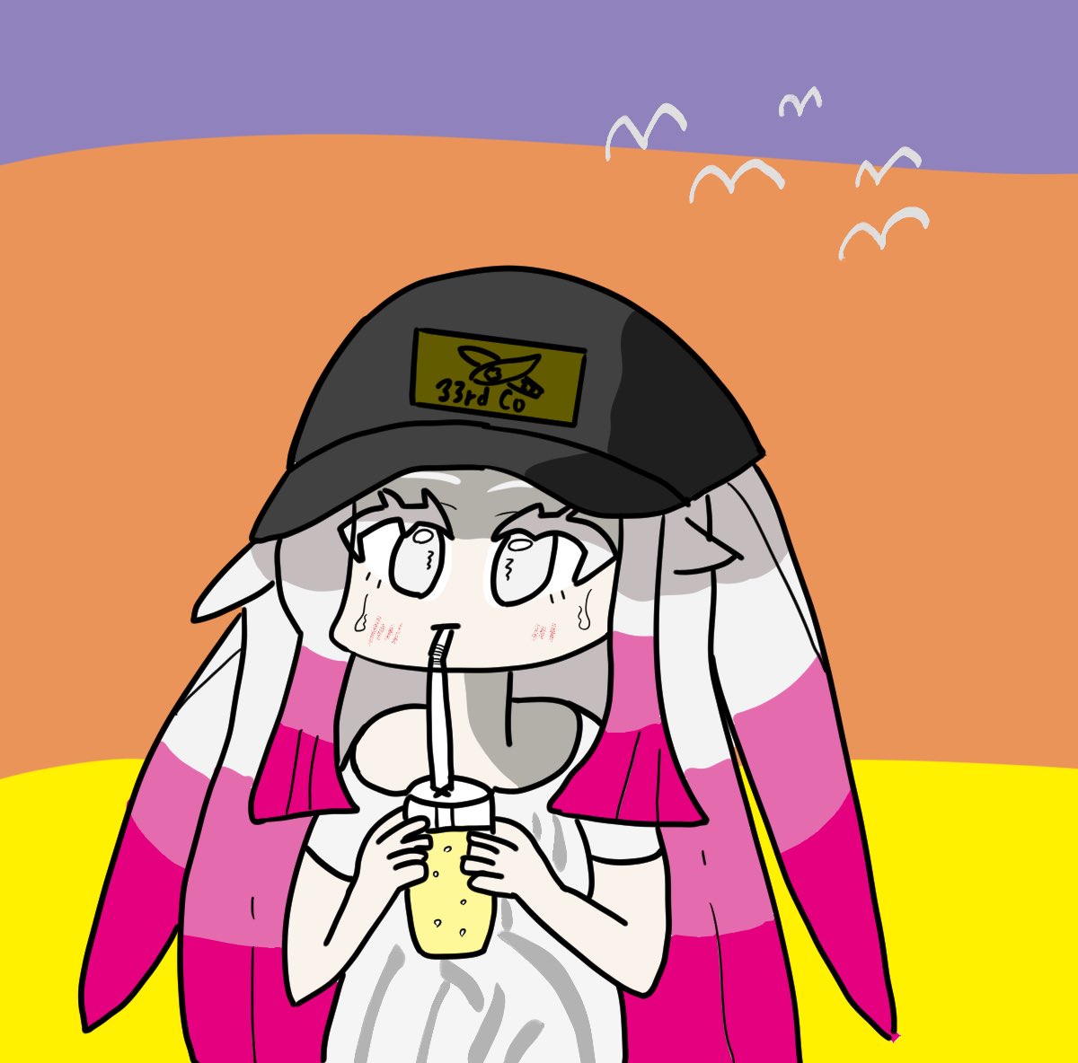 Nishin_vr's tweet photo. 暑すぎてアッツ島になってしまうわね。というわけで出勤前に描いたみみのこです。直射日光対策で帽子被ったら、クソデカ耳はたぶんこんな感じでへにょってなるはず

#みみのこ https://t.co/vw1xBaX9ZW