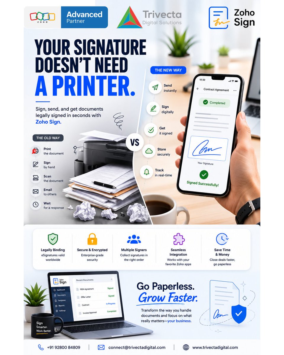 TrivectaDigital's tweet photo. Your signature doesn’t need a printer. ✍️

With @Zoho  Sign, send, sign, and manage documents securely—anytime, anywhere.

📞 +91 92800 84809 
📧 connect@trivectadigital.com
🌐 https://t.co/Yu8rMwafe1

#ZohoSign #DigitalSignature #PaperlessOffice #Zoho #TrivectaDigitalSolutions https://t.co/Vn0QK5ES1g