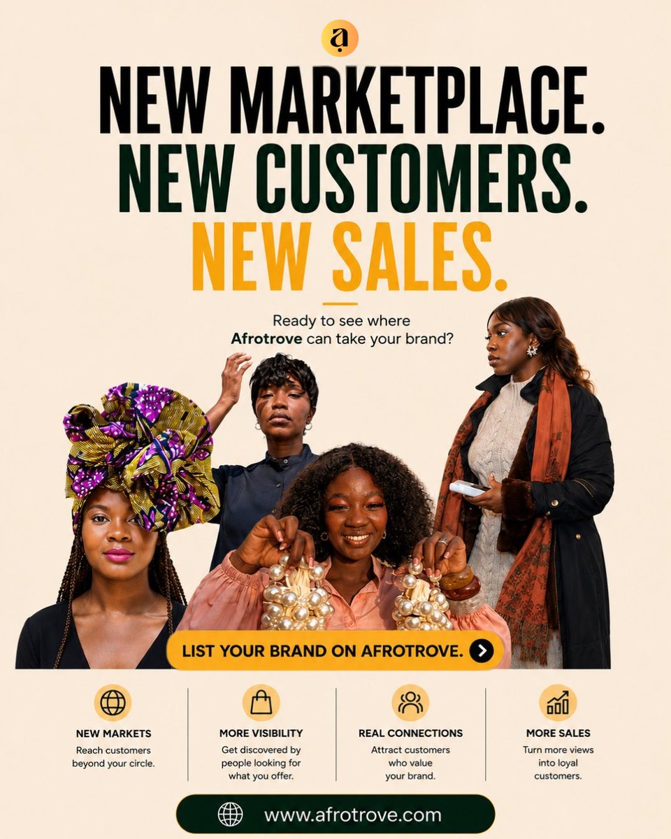 afrotrove's tweet photo. Your brand doesn’t need to stay in the same circle.

Afrotrove helps Black &amp; African-owned brands get discovered by new customers, new markets, and people already looking for what you offer.

List your brand for free.

https://t.co/4epgfKlnnq

#blackownedbusiness #blackowned https://t.co/GL3V1OtSve