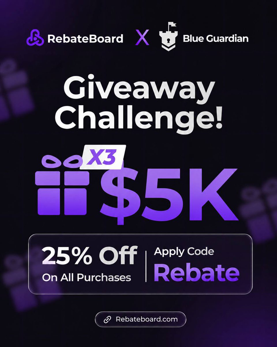 rebateboard's tweet photo. Exclusive Giveaway Alert 🚨 

🎁3x $5K @BlueGuardiancom Accounts 

To participate 👇

1. Follow: @rebateboard @BlueGuardiancom & @GuardianTvLive 
2. Join our discord: https://t.co/K5LjzLzJzU
3. Follow Blueguardian at  https://t.co/fCwHgg4GE5…
4. Repost,share & tag 3 traders 

Drop proof of participation in comment