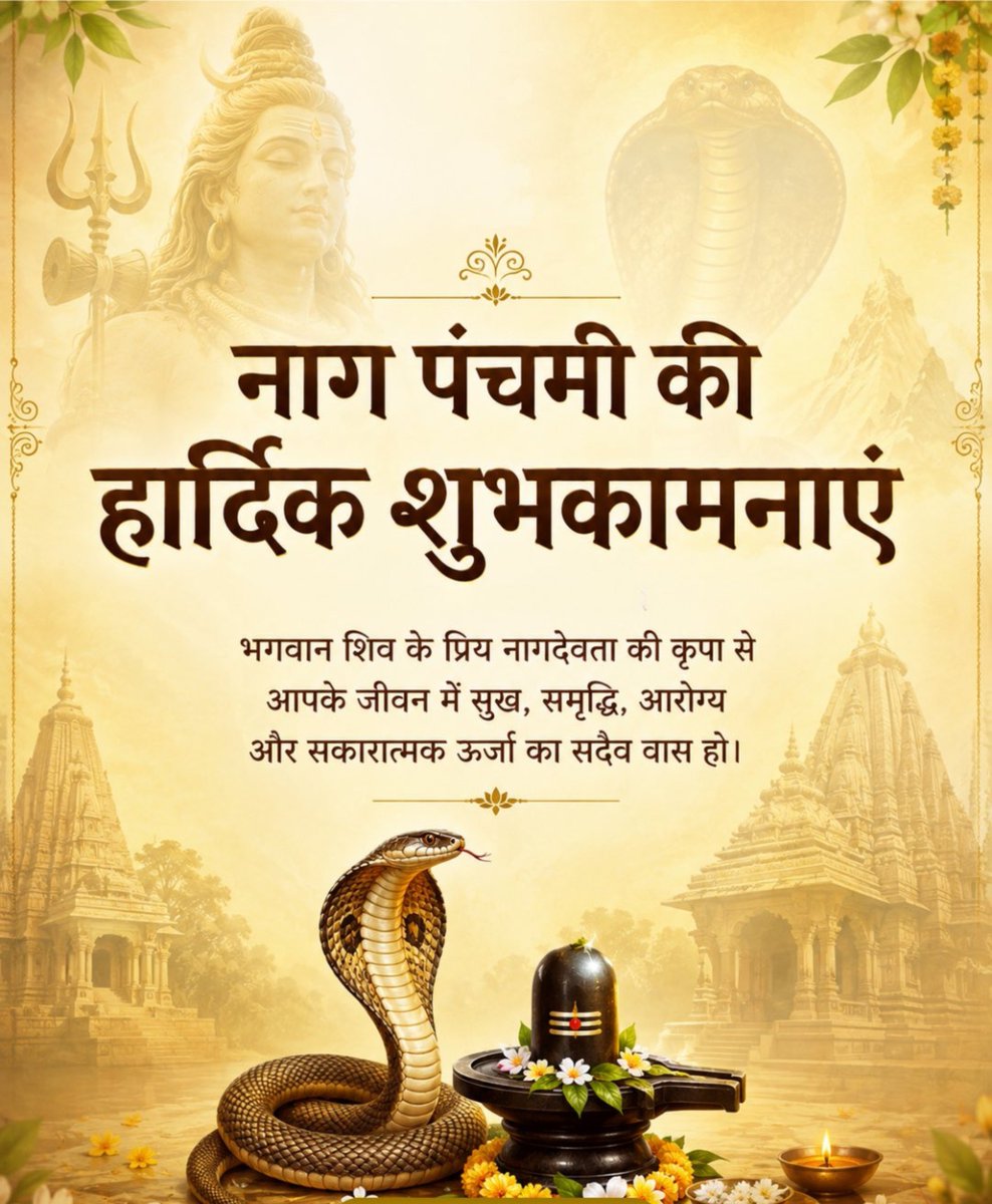 IAMAyush_45's tweet photo. नाग पंचमी के पावन पर्व की आप सभी को हार्दिक बधाई एवं शुभकामनाएं। 
भगवान शिव के प्रिय नागदेवता की कृपा से सभी के जीवन में सुख, समृद्धि, आरोग्य और सकारात्मक ऊर्जा का सदैव वास हो।

हर हर महादेव!

#नाग_पंचमी https://t.co/zFCHLBdnpC